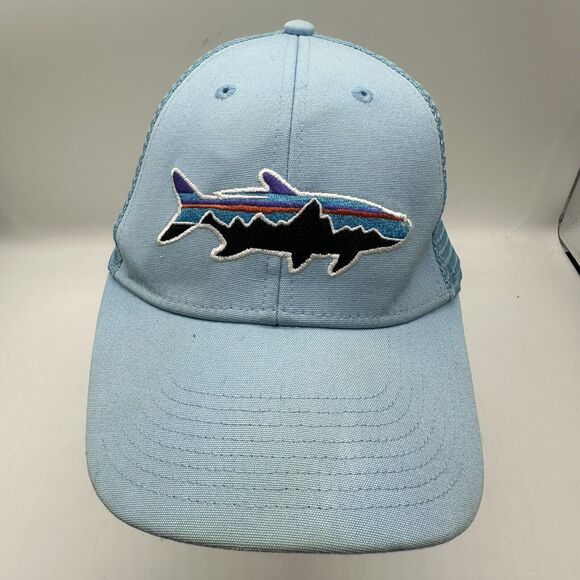 Patagonia Other - Patagonia Mesh Snapback Trucker Hat Light Blue Fitz Roy Trout Fish Shark